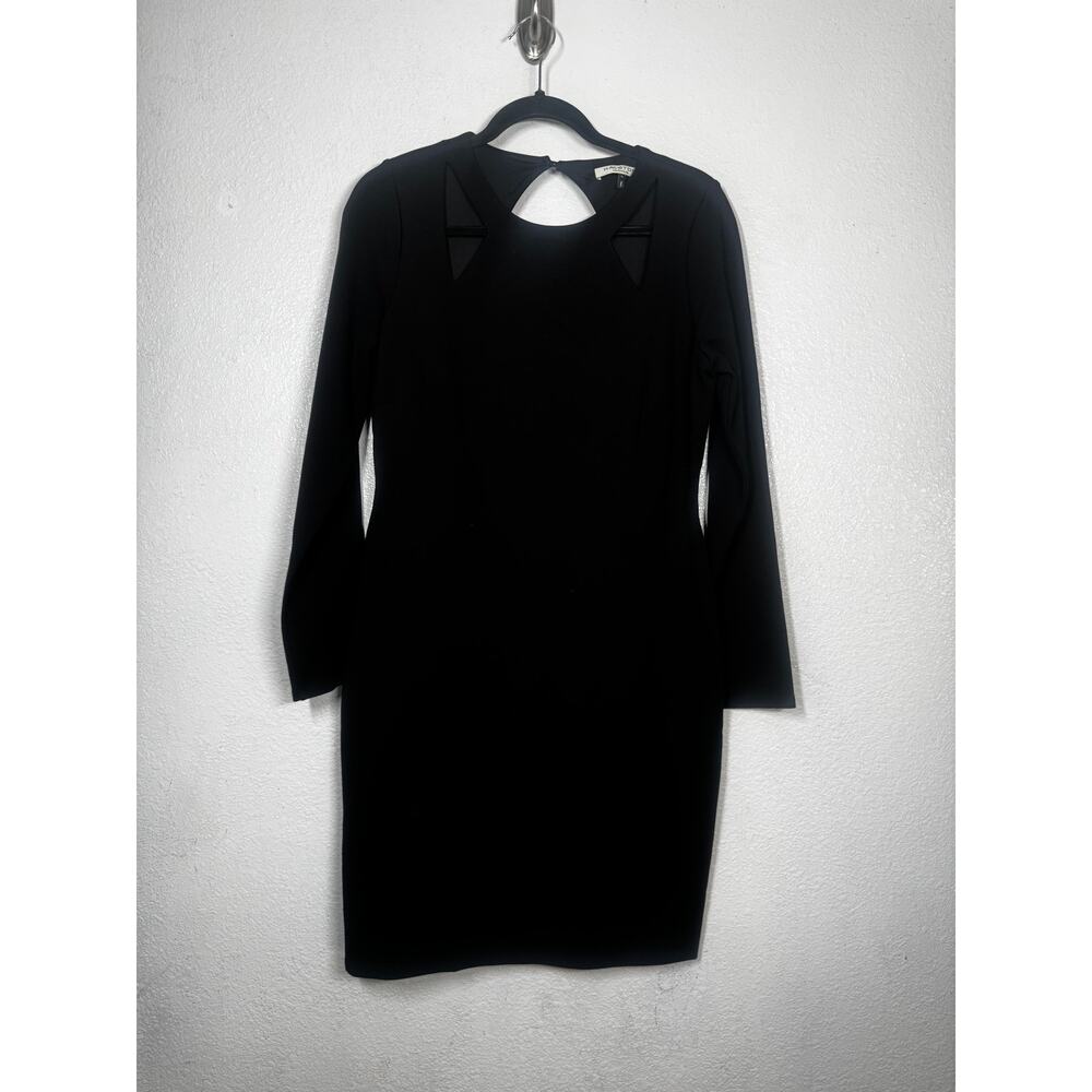Halston Heritage Ponte Dress Black Cut-Out Back Button Zip Long Sleeve Sz L